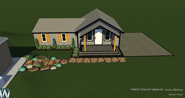 A 3D rendering of a landscaping project by White Willow Designs