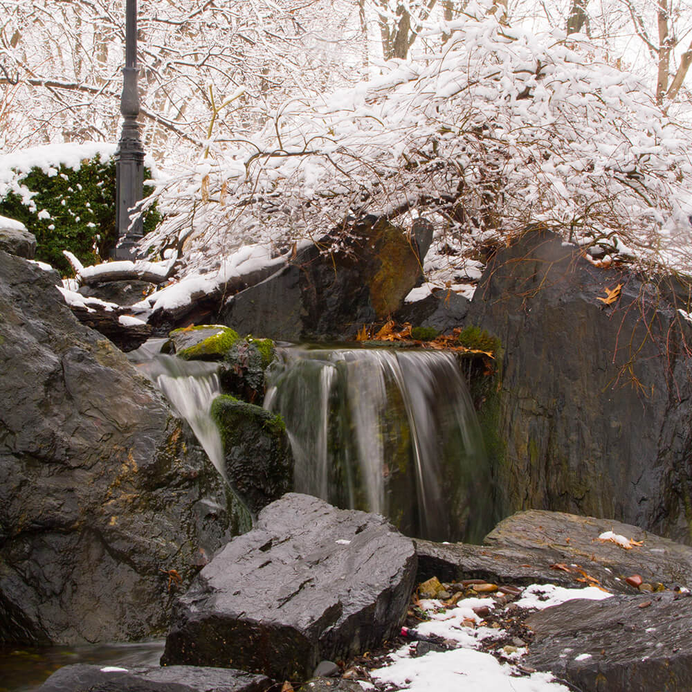 A pondless waterfall in the winter.