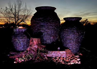 A fountain feature with underlighting