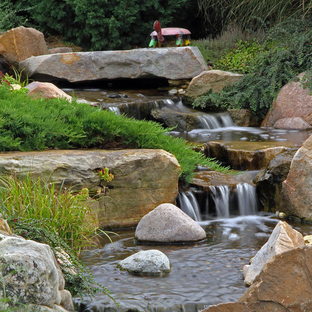 A pondless waterfall in the backyard. 