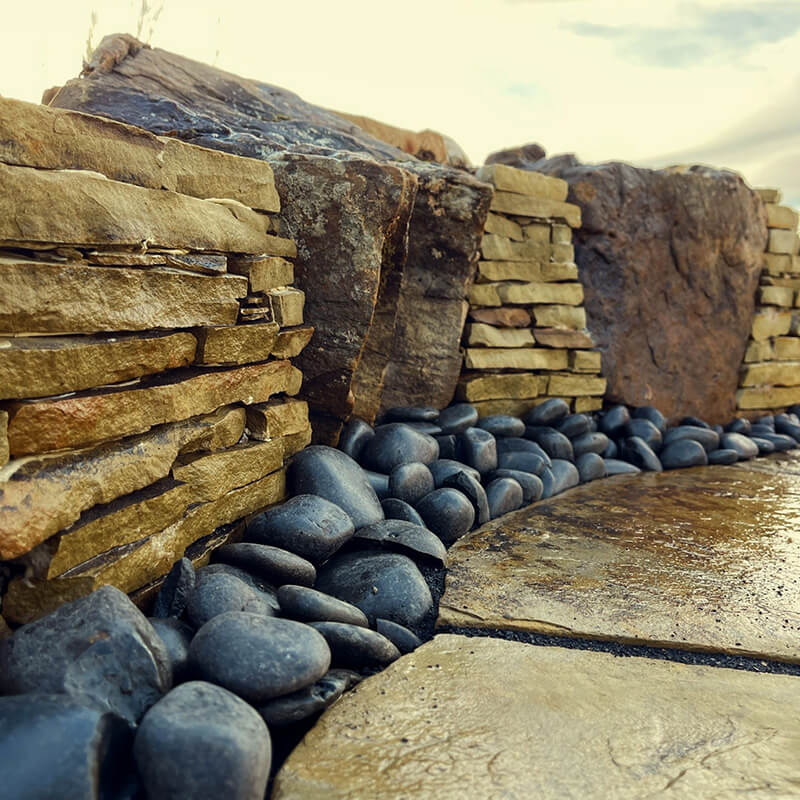 A natural stone water feature