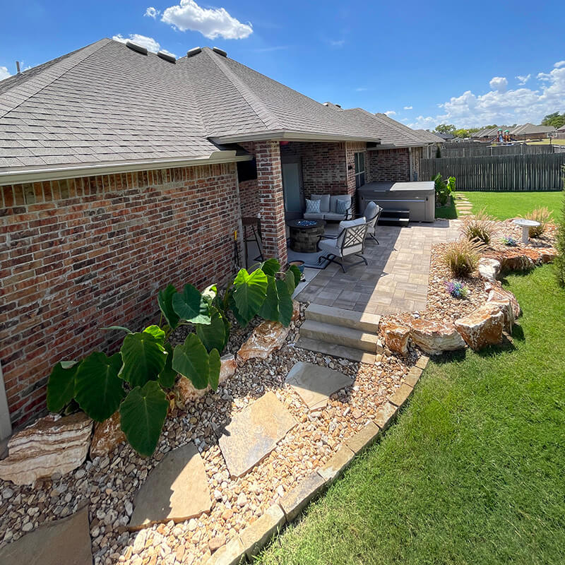 Backyard landscaping using natural stone